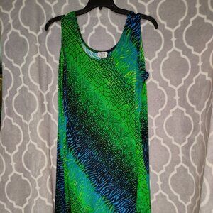 VTG Jostar 3X Green Blue  Sleeveless Dress Slinky Travel Made in USA
